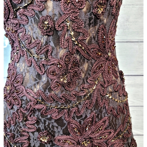 SUE WONG Nocturne Womens Evening Dress Size 4 Burgundy Lace Embroidered Beaded - Picture 7 of 16